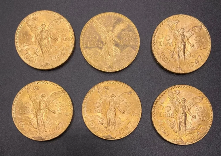 Ensemble de 6 pièces de 50 pesos or (1947) Poids : 249,6 g LP